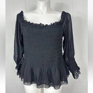 Torrid Womens Smocked Sheer Black Blouse Shirt Top Size 4X Plus Off The Shoulder